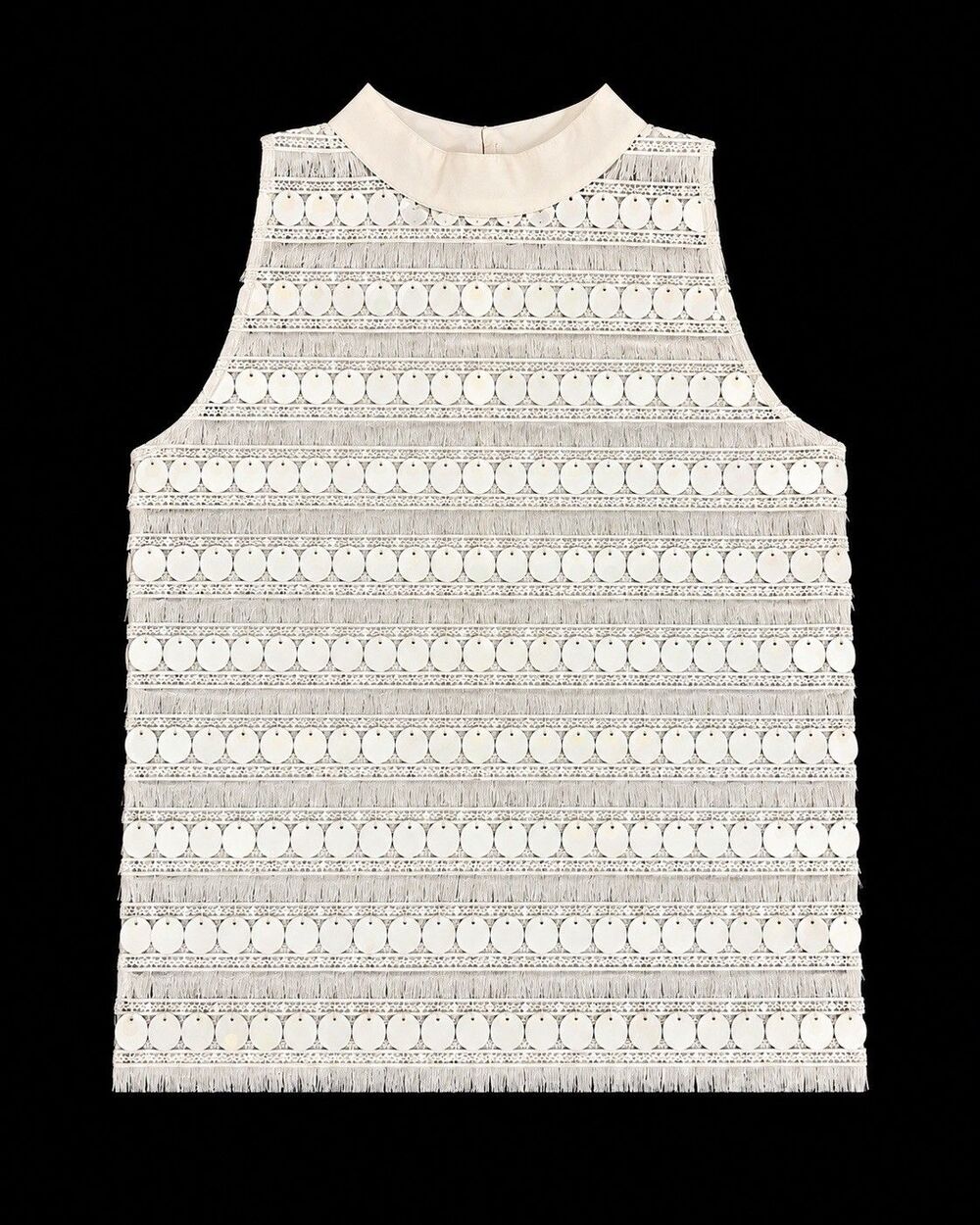 Boston Proper Size 8 Ivory Sequin Fringe Sleeveless Top Blouse Boho Glam
